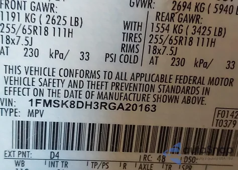 2024 Ford Explorer Xlt z USA, uszkodzony, nr VIN 1FMSK8DH3RGA20163